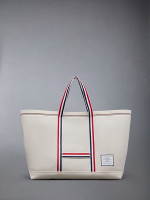 Thom Browne Canvas Stripe Medium Tool レディース トートバッグ 白 | SQP51X27243