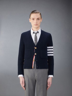 Thom Browne Cashmere 4-Bar Classic メンズ カーディガン 青 | UNU68W64951