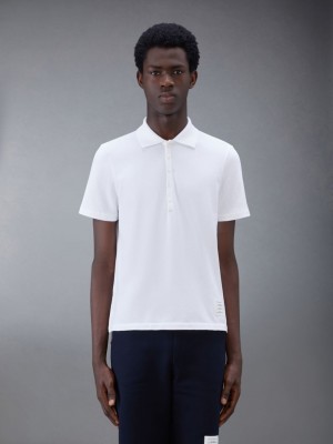 Thom Browne Classic Pique Stripe Relaxed メンズ ポロシャツ 白 | VPK31P98386