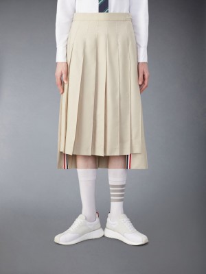 Thom Browne Classic Typewriter Midi Pleated レディース スカート ベージュ | XXH92W55391