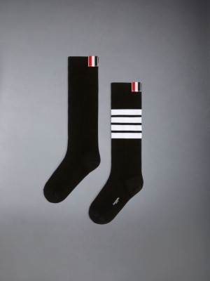 Thom Browne Cotton 4-Bar Knee High ガール ソックス 黒 | UYW06D10227