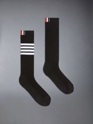 Thom Browne Cotton Athletic Mid-calf 4-Bar メンズ ソックス 黒 | GHO02A60793