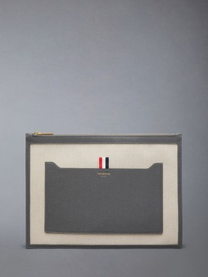 Thom Browne Cotton Canvas Medium メンズ クラッチバッグ ベージュ | RPJ03B27024