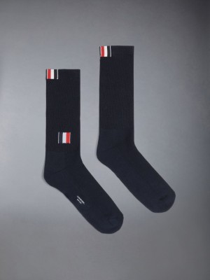 Thom Browne Cotton Intarsia Stripe Athletic Mid Calf メンズ ソックス 青 | XIA62V24879