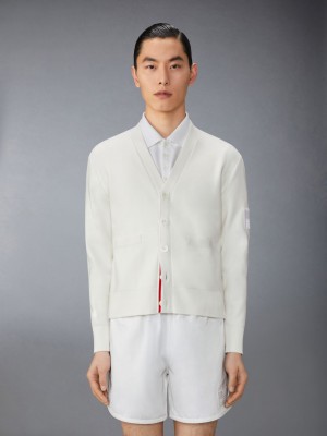 Thom Browne Cotton Milano Stitch Flag Patch メンズ カーディガン 白 | GPV13Y13383
