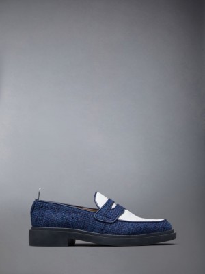 Thom Browne Cotton Tweed Lightweight Rubber Sole Classic Penny レディース ローファー 青 | AUJ82P91273