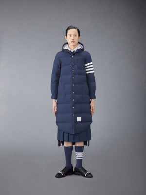 Thom Browne Downfilled Ripstop 4-Bar Hooded Shirtdress レディース コート 青 | EWZ10E92627