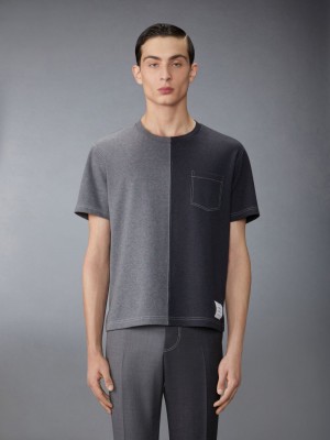 Thom Browne Funmix Cotton Milano Contrast Stitching Pocket メンズ Tシャツ グレー | LWP21Y90168