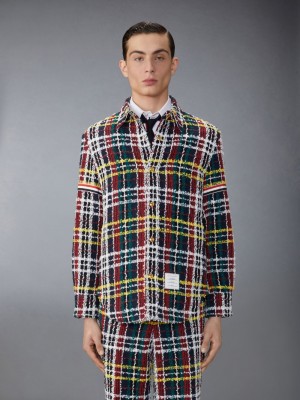 Thom Browne Hunting Tartan Eyelash Tweed Armband Shirt メンズ ジャケット 緑 | FST26U54732