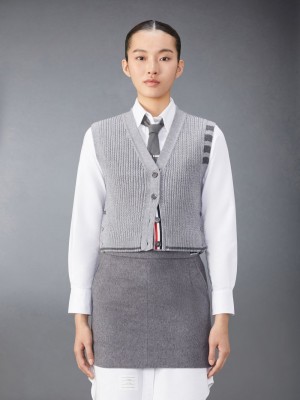 Thom Browne Merino Wool 4-Bar Cropped Cable Cardigan レディース ベスト グレー | CDX30R11610