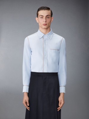 Thom Browne Oxford Grosgrain Framing メンズ シャツ 青 | WOJ04U01632