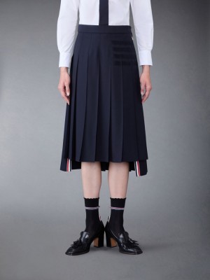 Thom Browne Plain Weave 4-Bar Dropped Back Pleated レディース スカート 青 | BHN09E90748