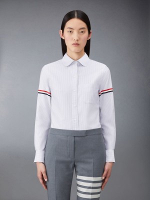 Thom Browne Stripe Oxford Armband Classic Round Collar レディース シャツ グレー | NJU43H73872