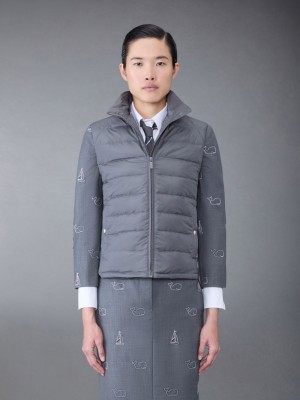 Thom Browne Ultralight Tech Down 4-Bar Packable Funnel Neck Vest レディース ジャケット グレー | WXT12N39936