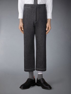 Thom Browne Washed Denim Contrast Topstitching Unconstructed Single Welt Pocket メンズ パンツ 黒 | UAB33B78689