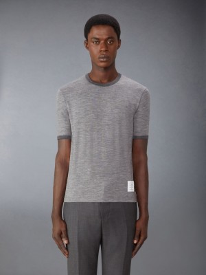 Thom Browne Wool Jersey Ringer メンズ Tシャツ グレー | MXI07G50728