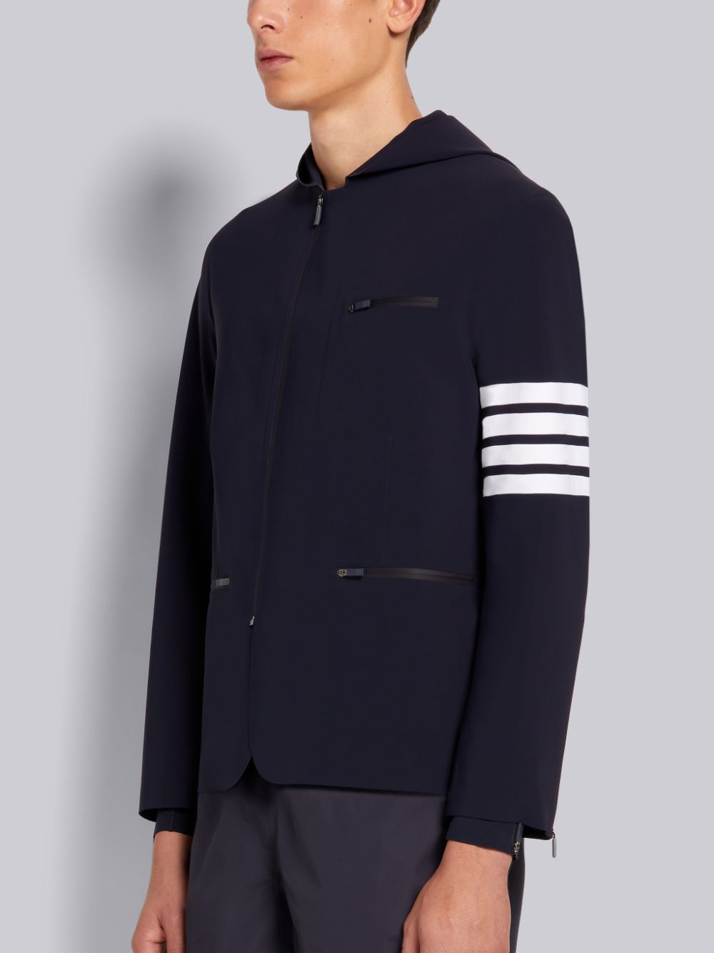 Thom Browne 4-Bar Stripe Hooded Compression Sport メンズ ジャケット ネイビー | LZL86P25190
