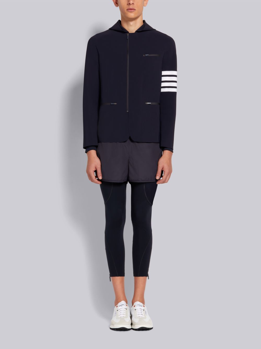 Thom Browne 4-Bar Stripe Hooded Compression Sport メンズ ジャケット ネイビー | LZL86P25190
