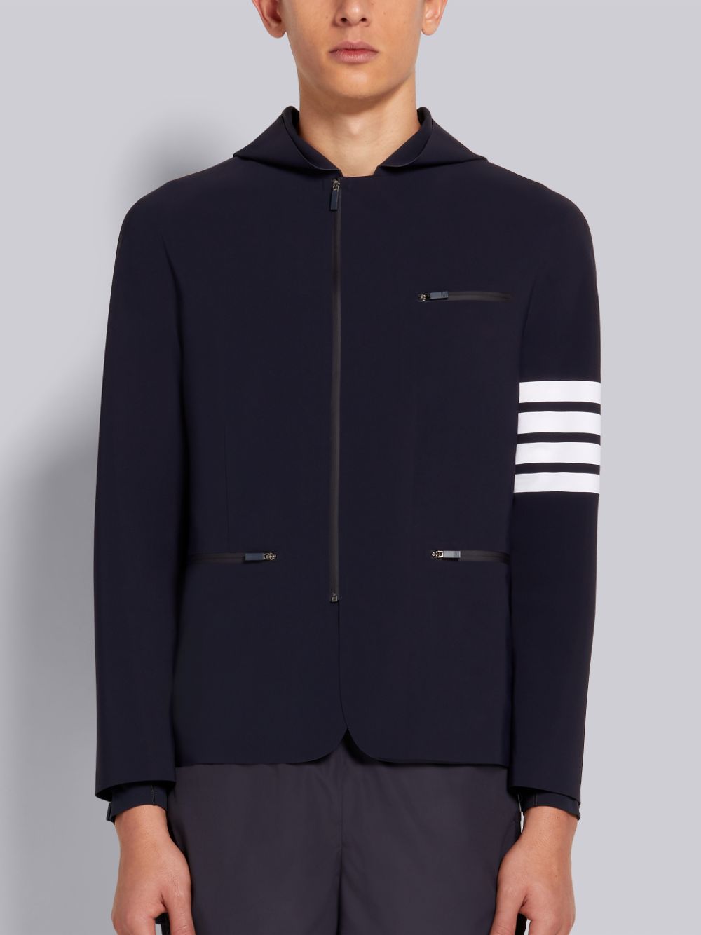 Thom Browne 4-Bar Stripe Hooded Compression Sport メンズ ジャケット ネイビー | LZL86P25190