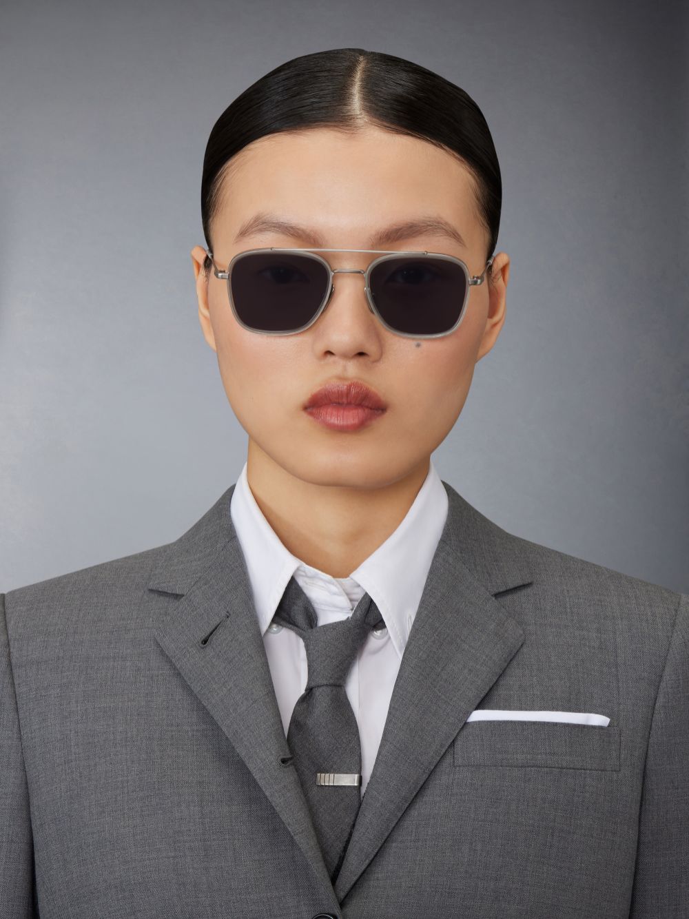 Thom Browne Acetate And Titanium Rectangular Aviator メンズ サングラス グレー | CCT90C08467