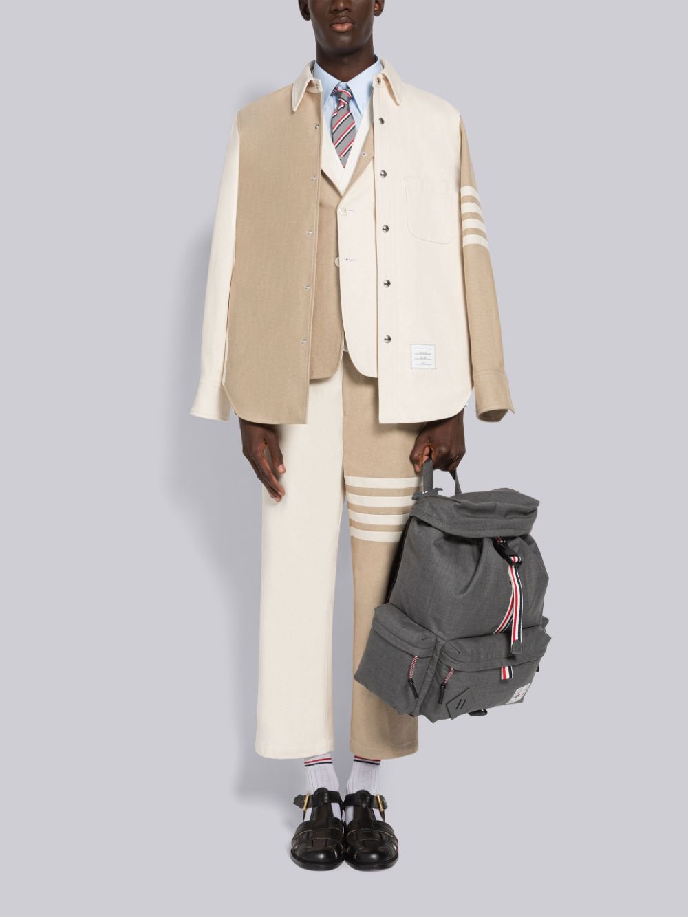Thom Browne Baby Cable Rib Cotton 4-Bar V-Neck メンズ カーディガン 白 | WRR72V20783