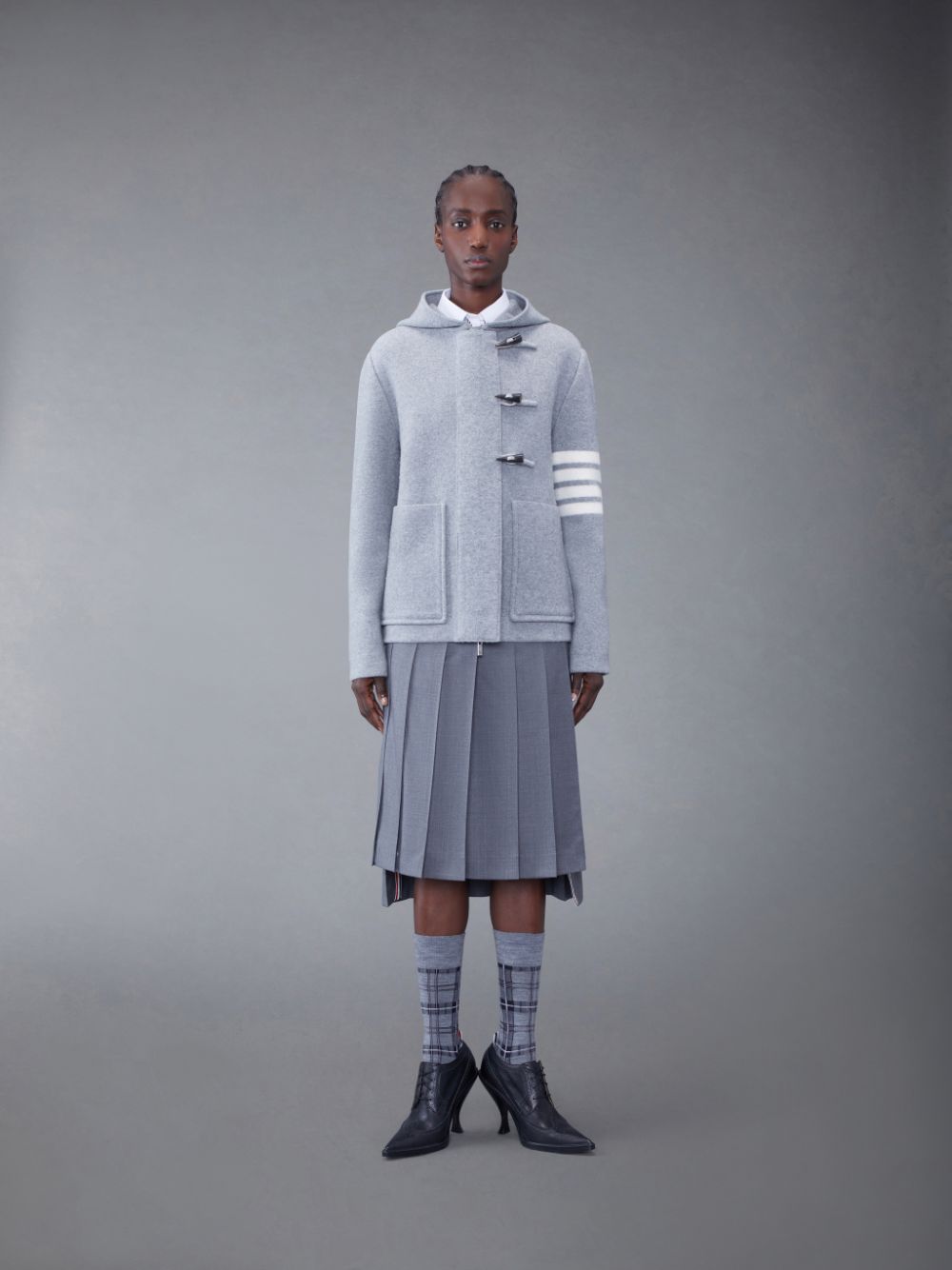 Thom Browne Boiled Wool 4-Bar Hooded Duffle レディース ジャケット グレー | QNW51T64781