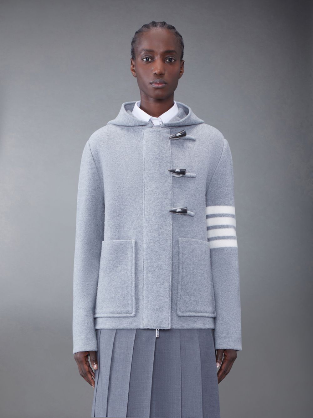 Thom Browne Boiled Wool 4-Bar Hooded Duffle レディース ジャケット グレー | QNW51T64781