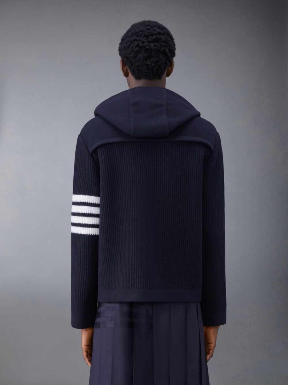 Thom Browne Boiled Wool Half Cardigan Stitch Hooded 4-Bar Duffle メンズ ジャケット 青 | OHI13N01118
