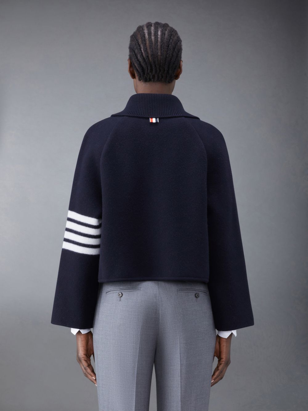 Thom Browne Boiled Wool Milano 4-Bar Cropped Car レディース コート 青 | DMW78I09029