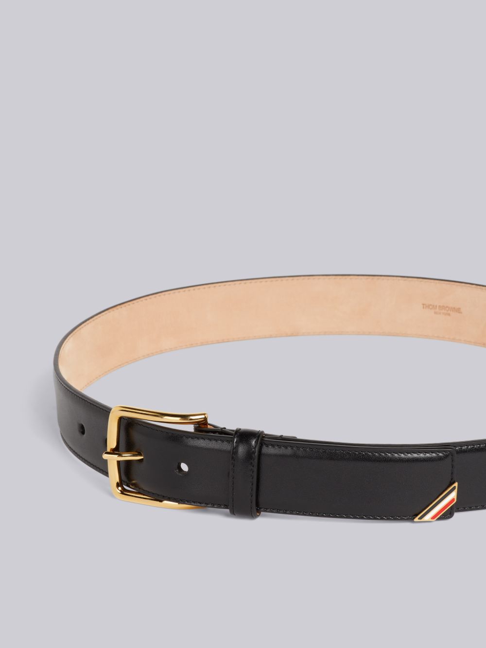 Thom Browne Box Calf Enamel Stripe Corner Classic メンズ ベルト 黒 | PYK35C99736