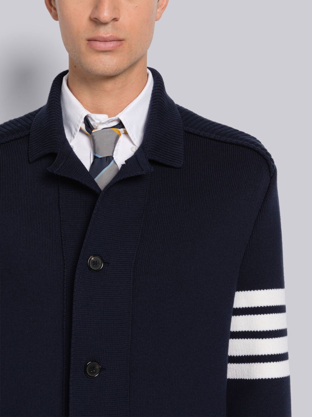 Thom Browne COTTON CASHMERE INTERLOCK 4-BAR POLO COLLAR メンズ コート 青 | IQV50X54854