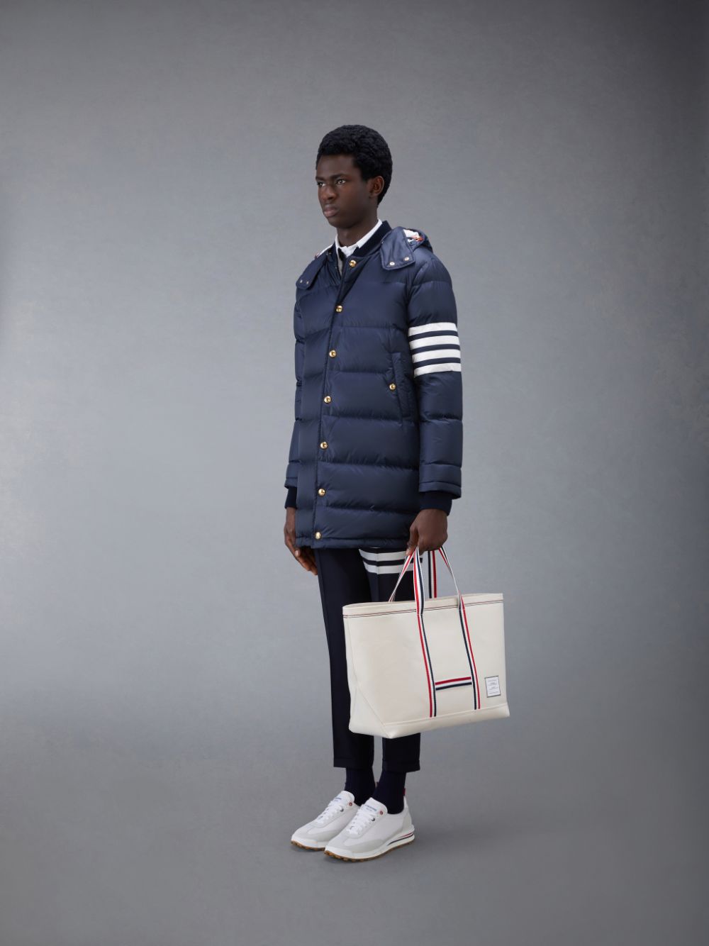 Thom Browne Canvas Stripe Medium Tool メンズ トートバッグ 白 | FQE74K06632