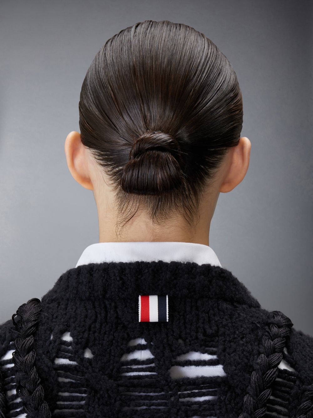 Thom Browne Cashmere Silk Cable Ladder Stitch Cropped Crewneck レディース カーディガン 黒 | GSR01O68570
