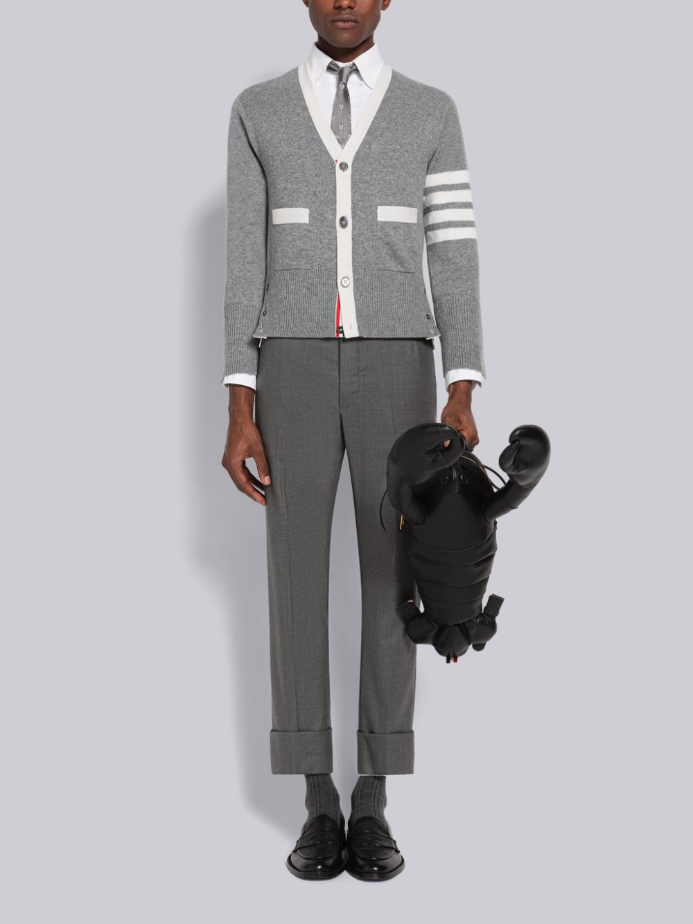 Thom Browne Cashmere Stripe V-Neck メンズ カーディガン グレー | WXL24Y40974