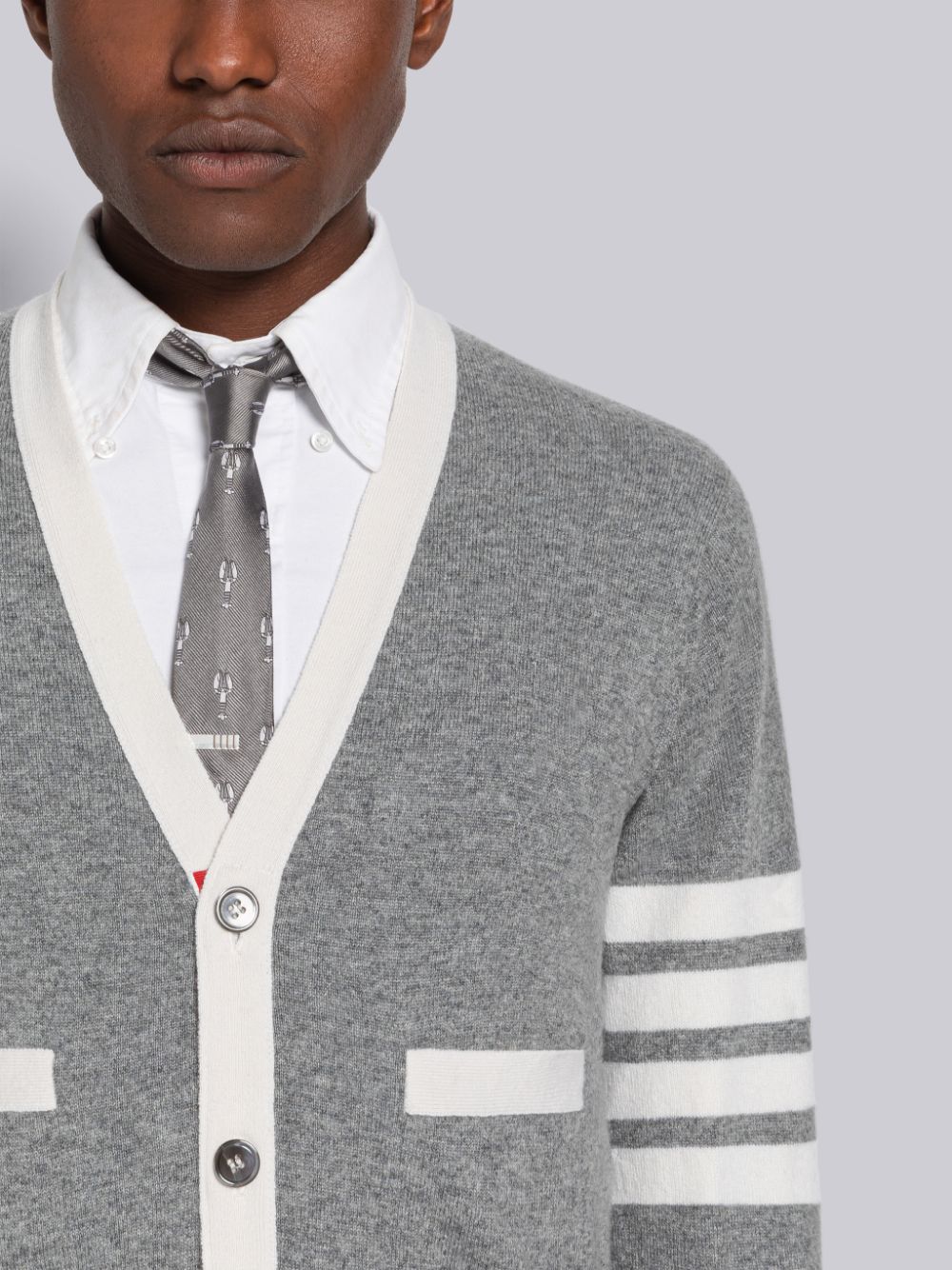 Thom Browne Cashmere Stripe V-Neck メンズ カーディガン グレー | WXL24Y40974