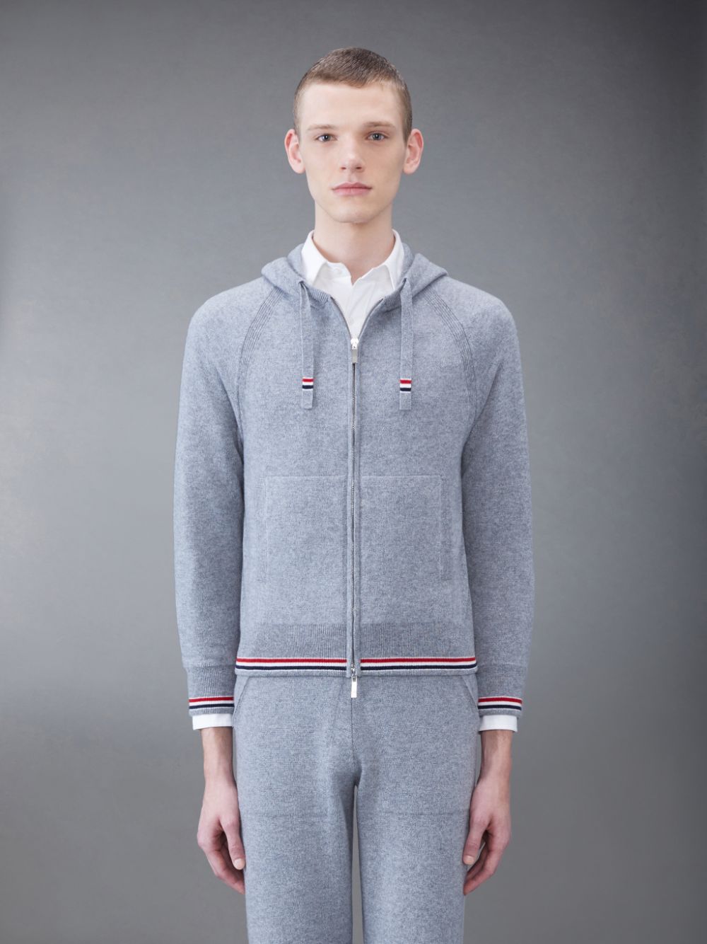 Thom Browne Cashmere Stripe Zip Front メンズ パーカー グレー | HYW56X02137
