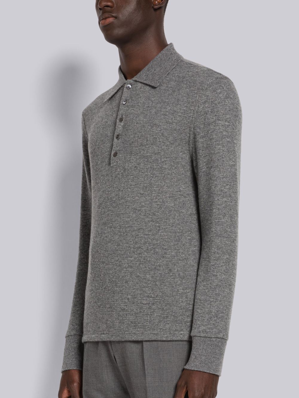 Thom Browne Cashmere Waffle Long Sleeve メンズ ポロシャツ グレー | GOE40E73659