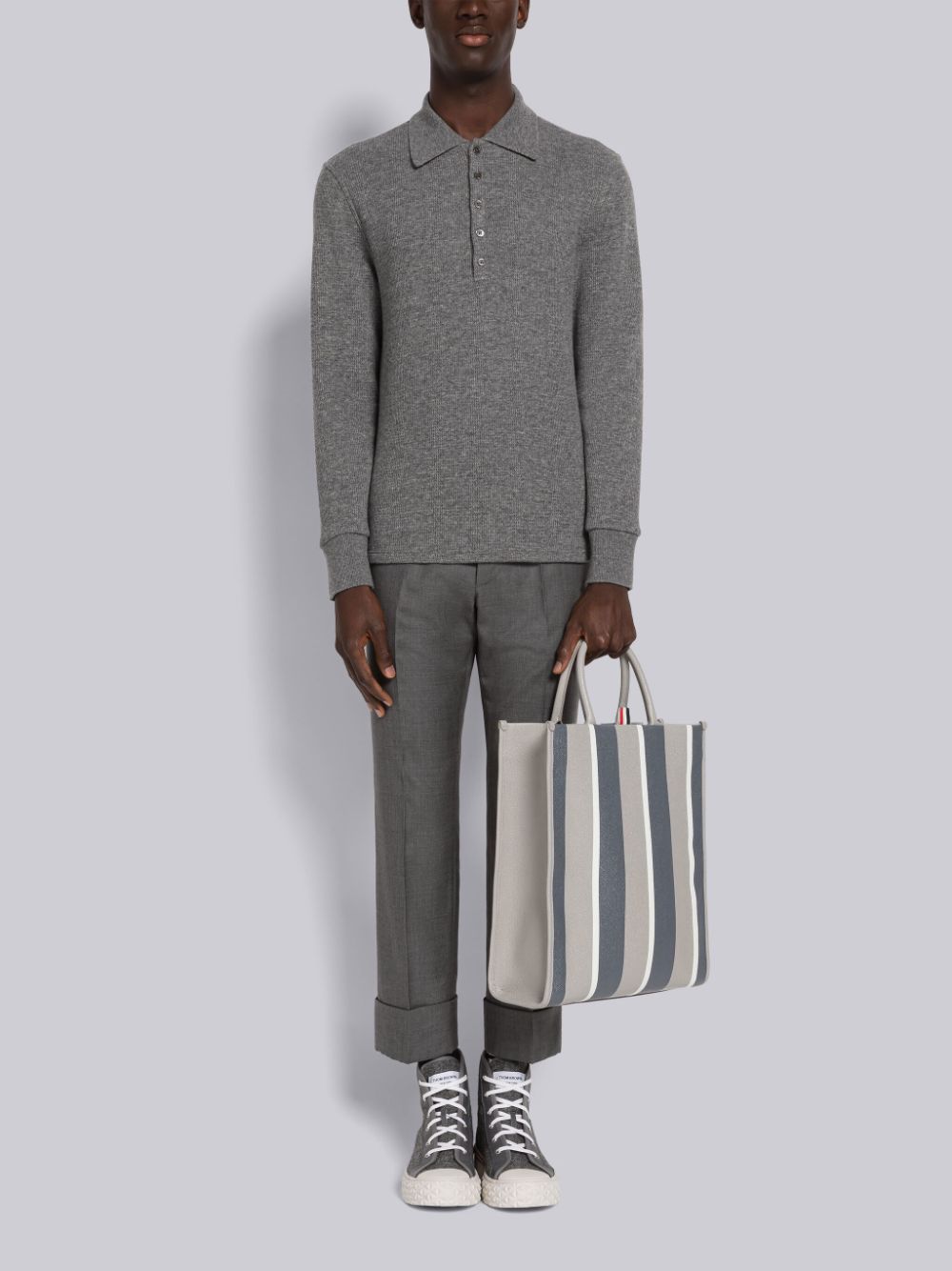 Thom Browne Cashmere Waffle Long Sleeve メンズ ポロシャツ グレー | GOE40E73659