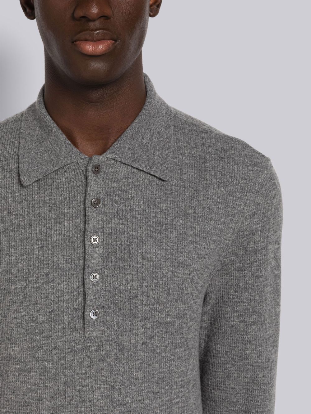 Thom Browne Cashmere Waffle Long Sleeve メンズ ポロシャツ グレー | GOE40E73659