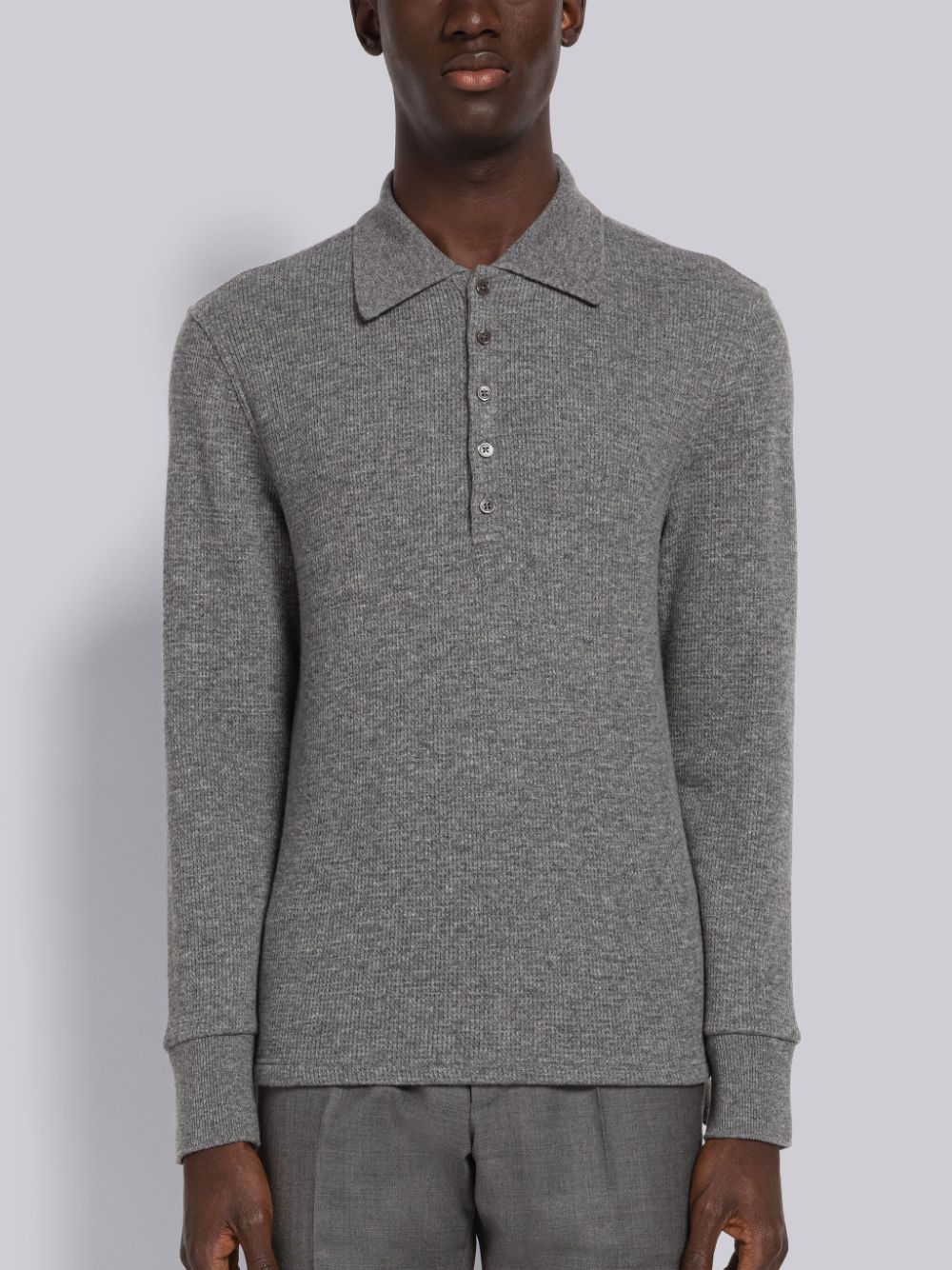 Thom Browne Cashmere Waffle Long Sleeve メンズ ポロシャツ グレー | GOE40E73659