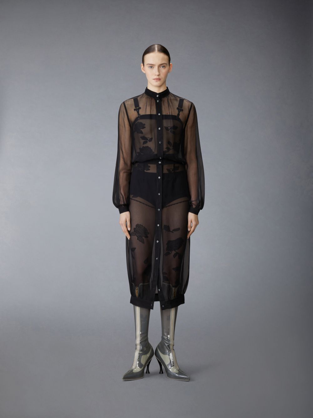 Thom Browne Chiffon Button Placket Hobble レディース ワンピース 黒 | HHI09I98311