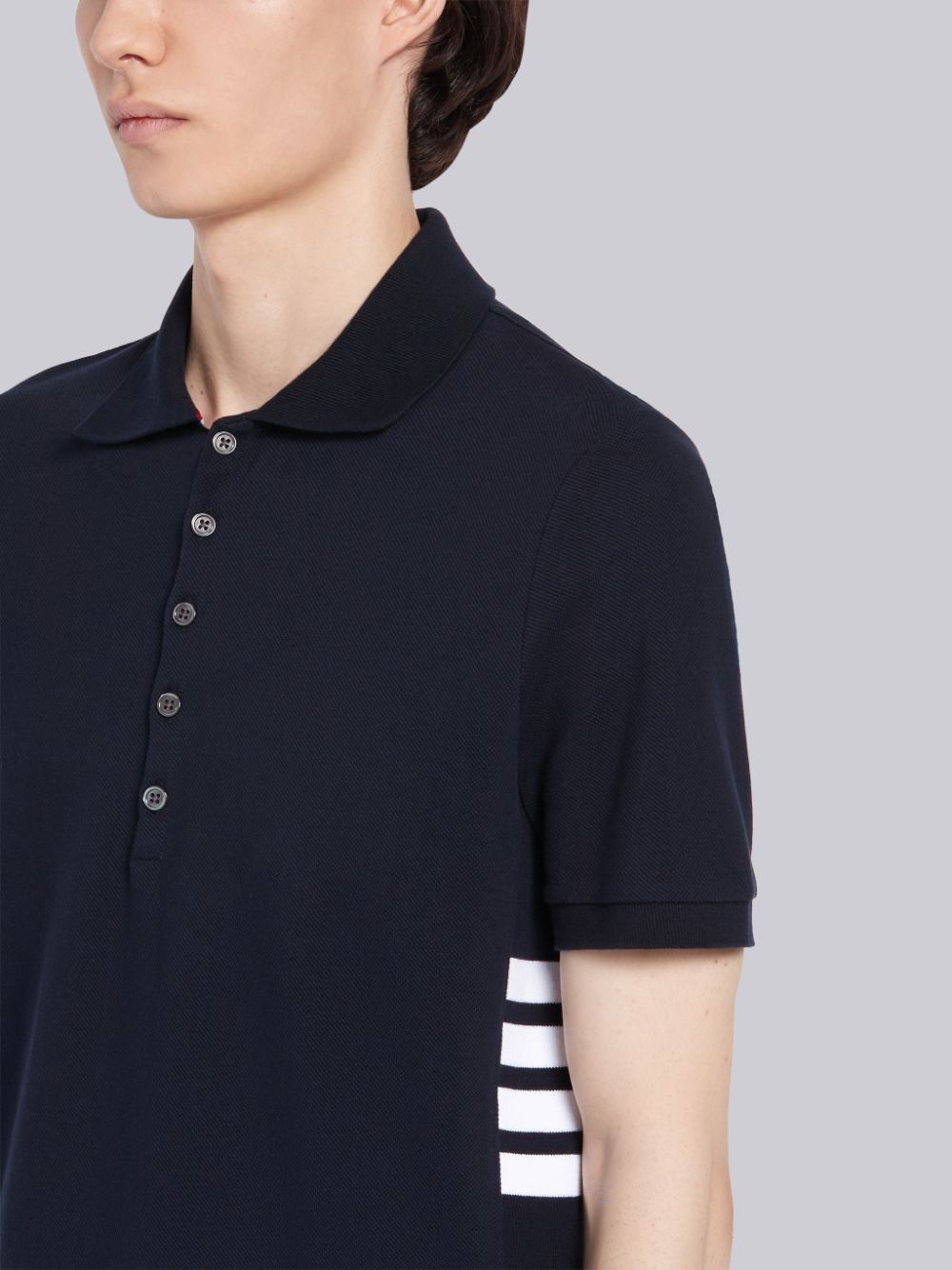 Thom Browne Classic Cotton Pique Side Insert 4-Bar メンズ ポロシャツ ネイビー | OPO29C13565