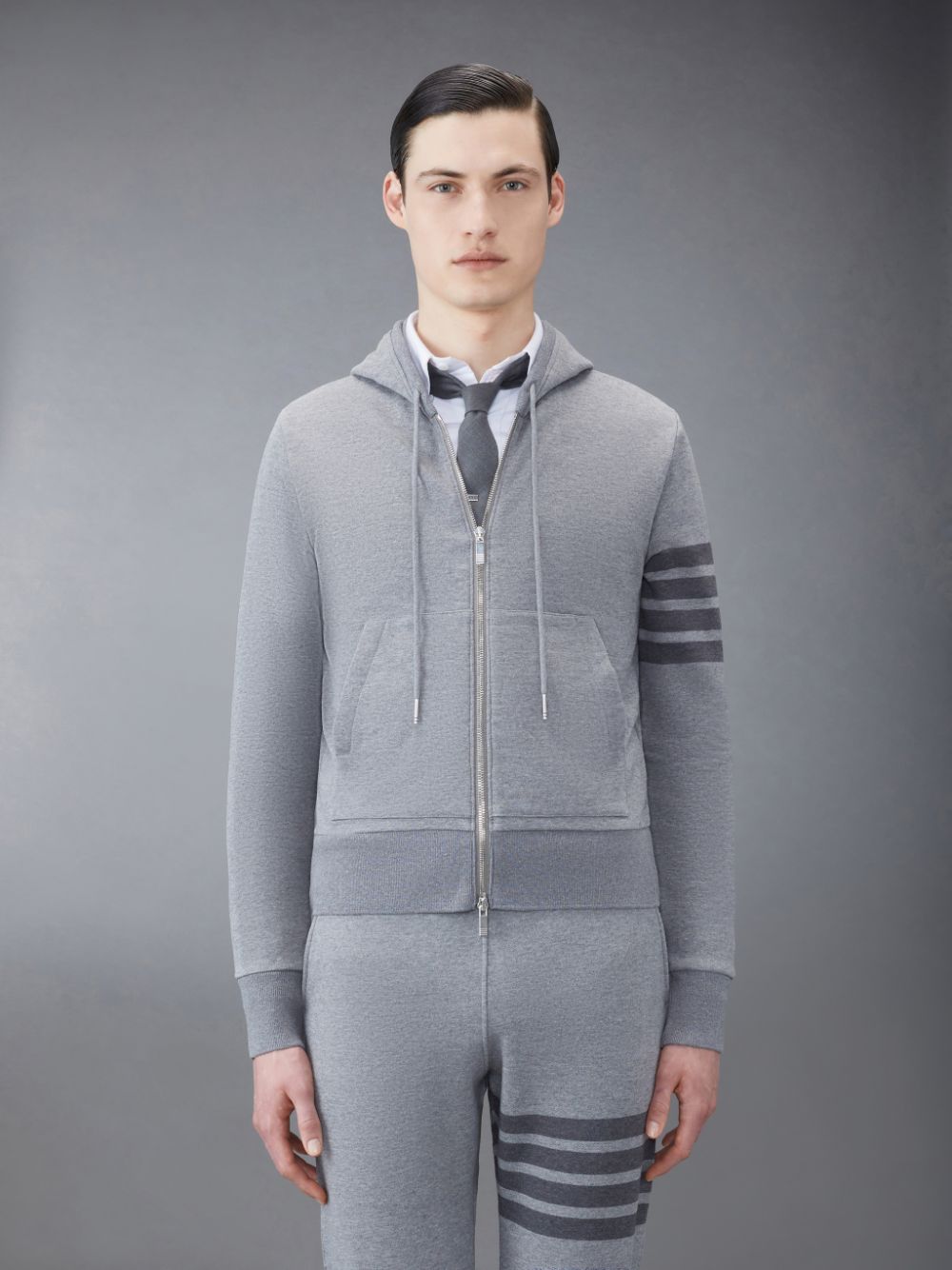 Thom Browne Classic Loopback 4-Bar Full Zip メンズ パーカー グレー | FPE95K59446