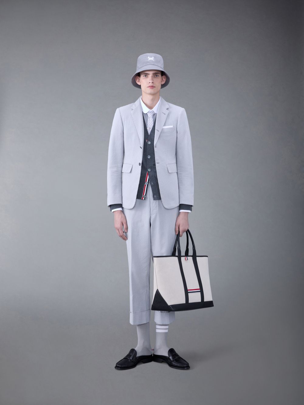Thom Browne Classic Seersucker Sport メンズ コート グレー | IAG08C32555