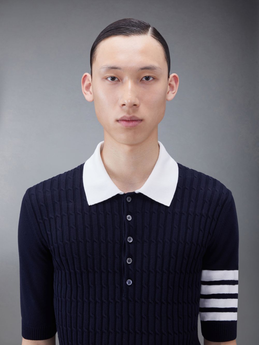 Thom Browne Cotton 4-Bar Cable メンズ ポロシャツ 青 | JEX03K27850