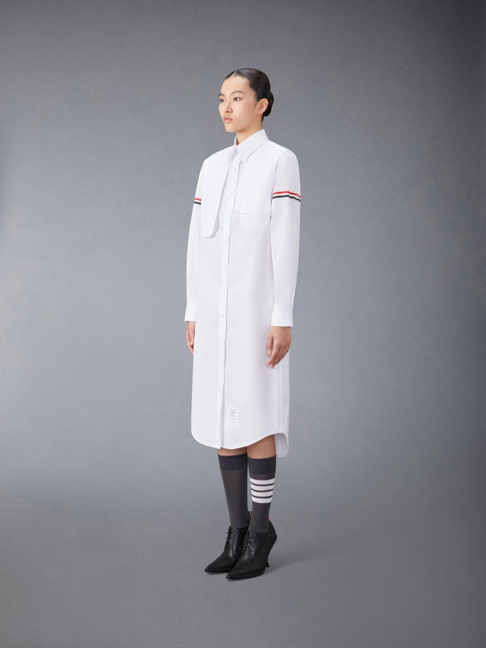 Thom Browne Cotton Armband Easy Fit Maxi Shirt レディース ワンピース 白 | JLL70U38981