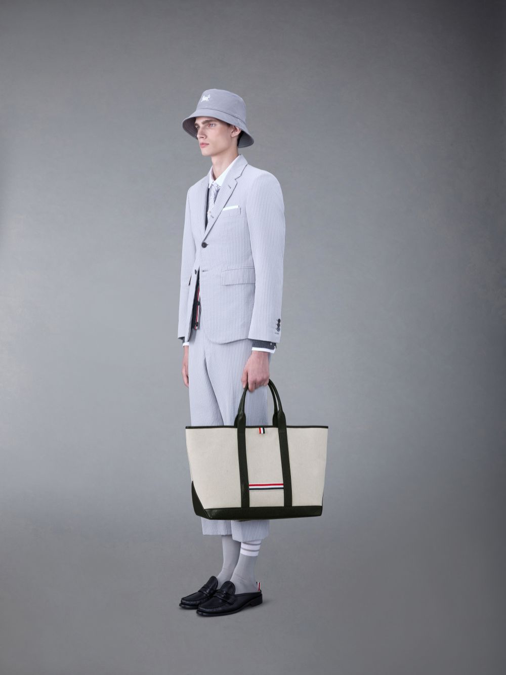 Thom Browne Cotton Canvas Leather Medium Tool レディース トートバッグ ベージュ | QCY95W21115