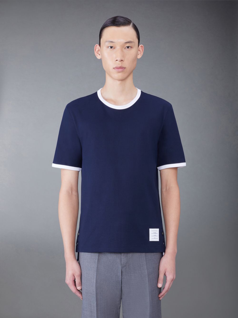 Thom Browne Cotton Contrast Trim メンズ Tシャツ ネイビー | DFF28N66953