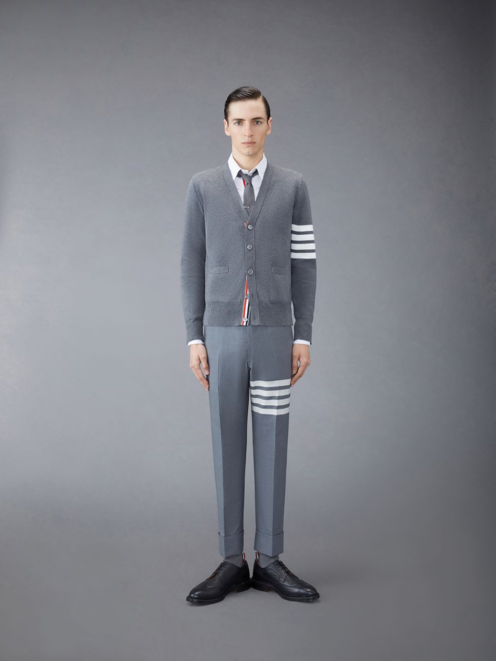 Thom Browne Cotton Crepe V-Neck メンズ カーディガン グレー | KZA04H49455