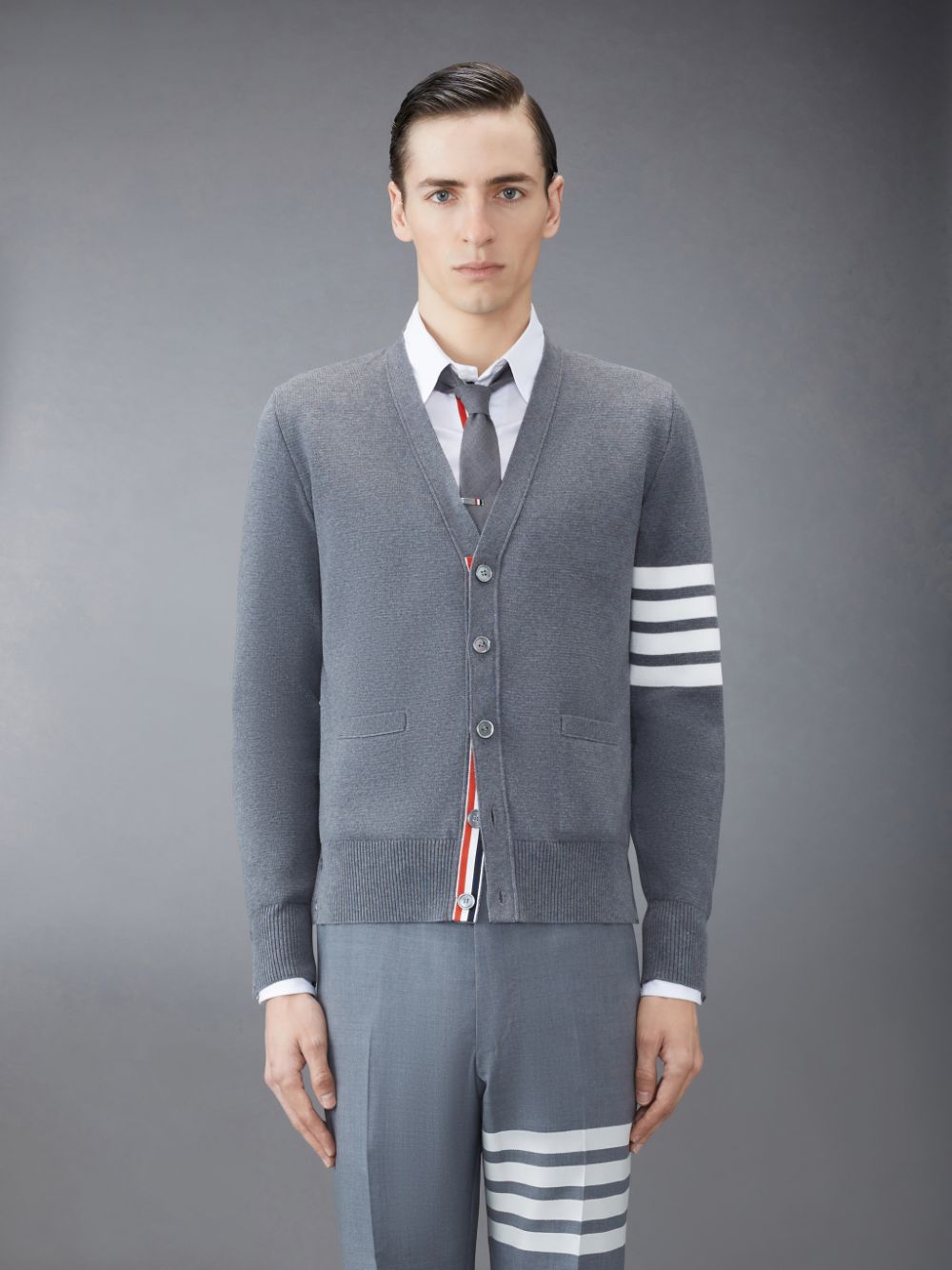 Thom Browne Cotton Crepe V-Neck メンズ カーディガン グレー | KZA04H49455